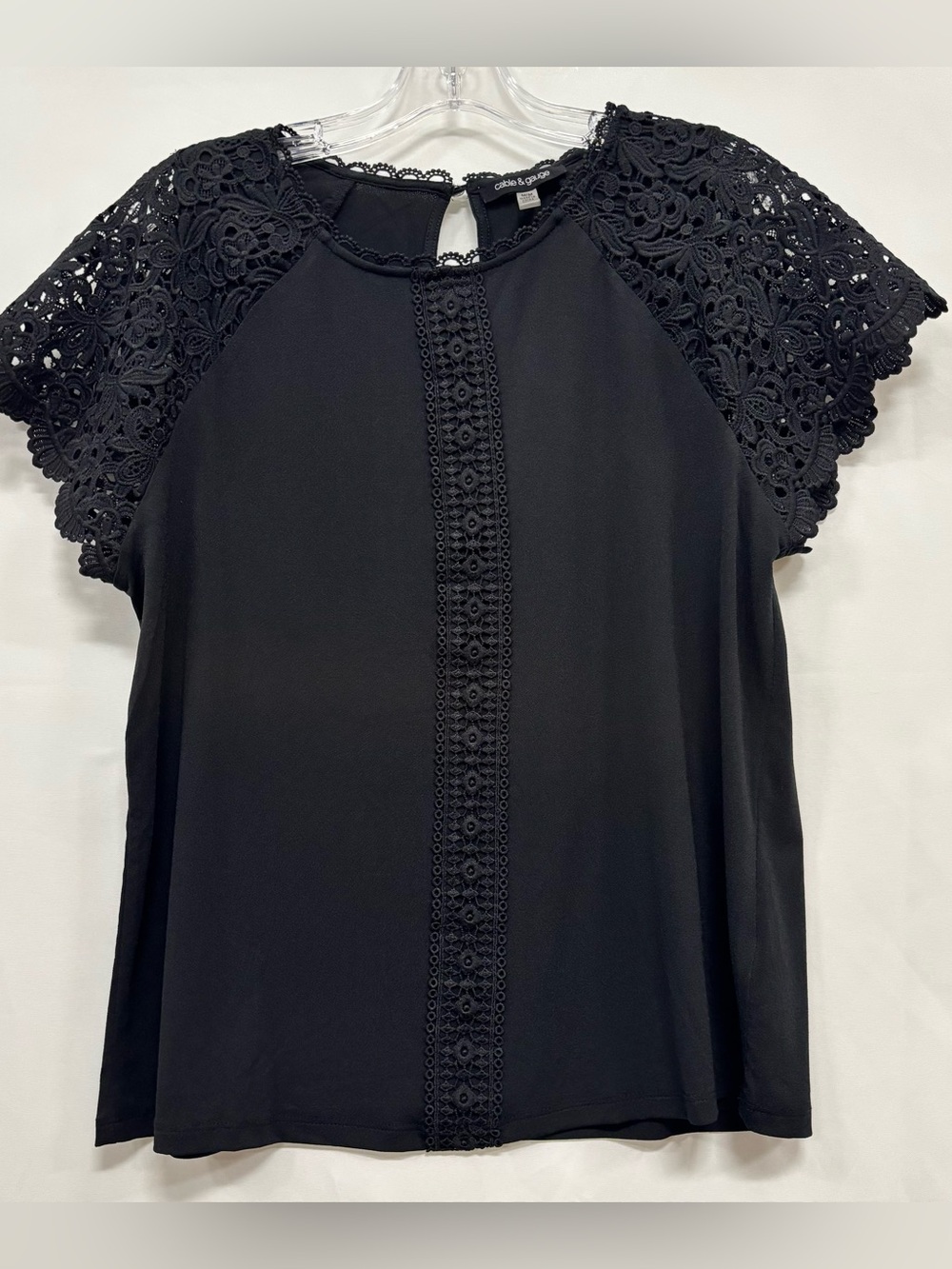 Cable & Gauge Black Crochet Lace Sleeve Blouse